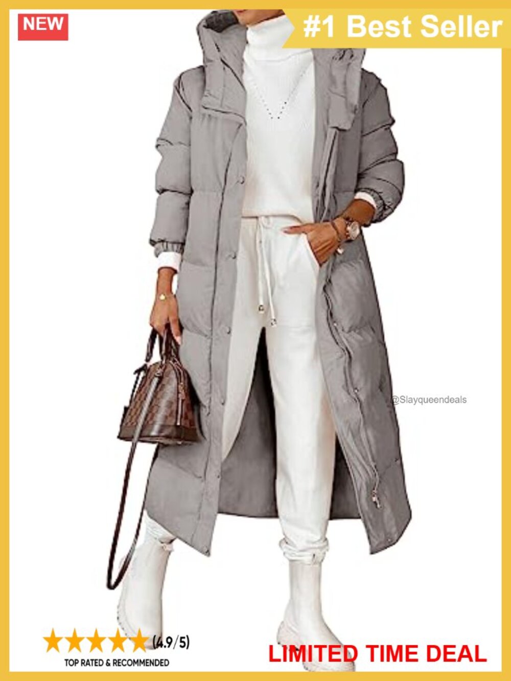 Women's Long Quilted Puffer Coat Hooded Button Down Winter Jacket